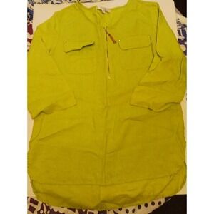 Company Ellen Tracy Lime Green 1/4 Zip 100%‎ Linen Blouse, Small